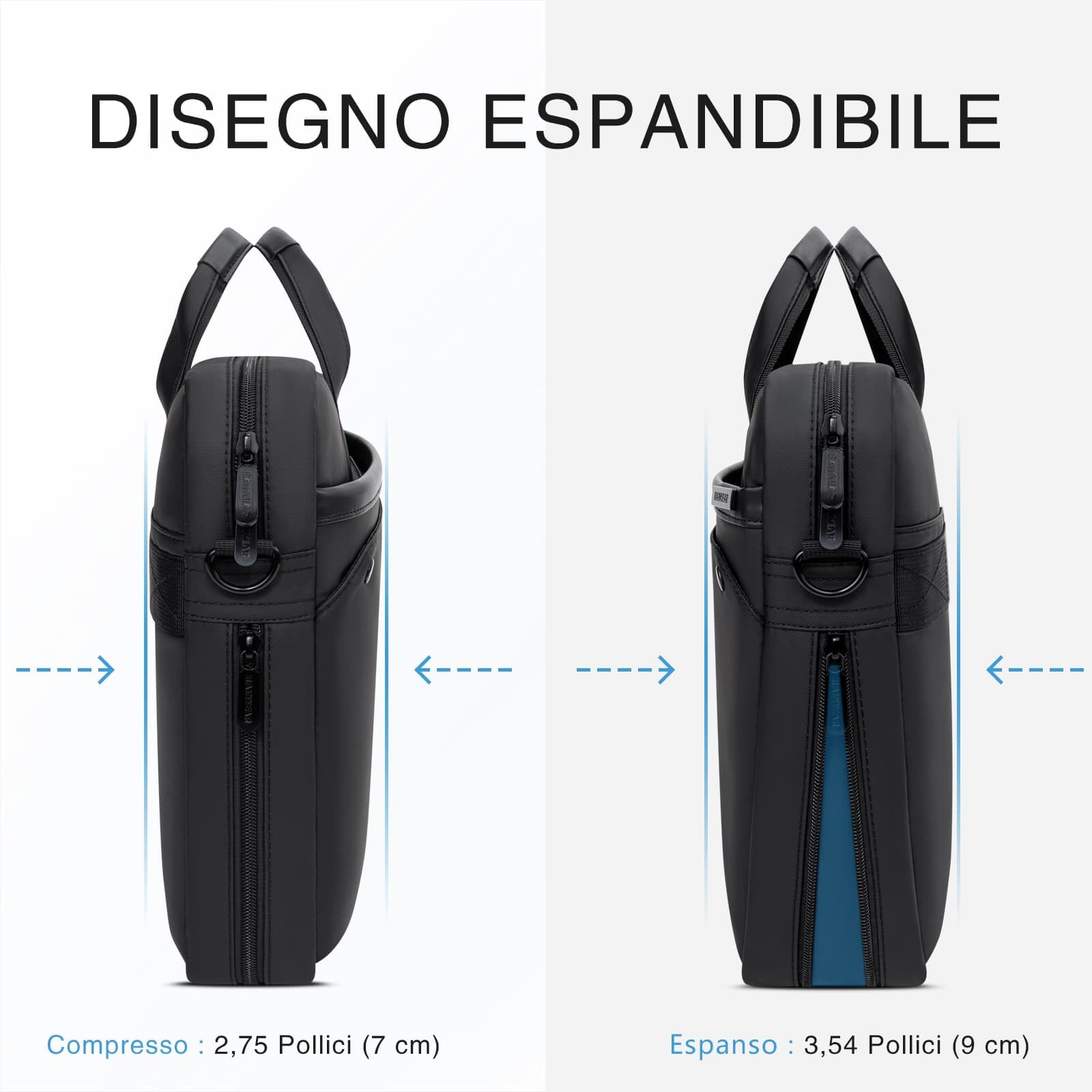 RAINYEAR Borsa per laptop espandibile per laptop da 15,6 pollici, Macbook da 16 pollici, borsa a tracolla messenger idrorepellente, valigetta resistente agli strappi di grande capacità per ufficio