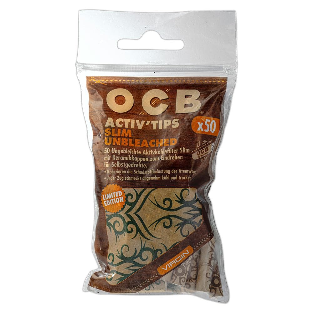 OCB Activ Tips Slim Unbleached filtr z węglem aktywnym Ø 7 mm, 50 filtrów edycja limitowana