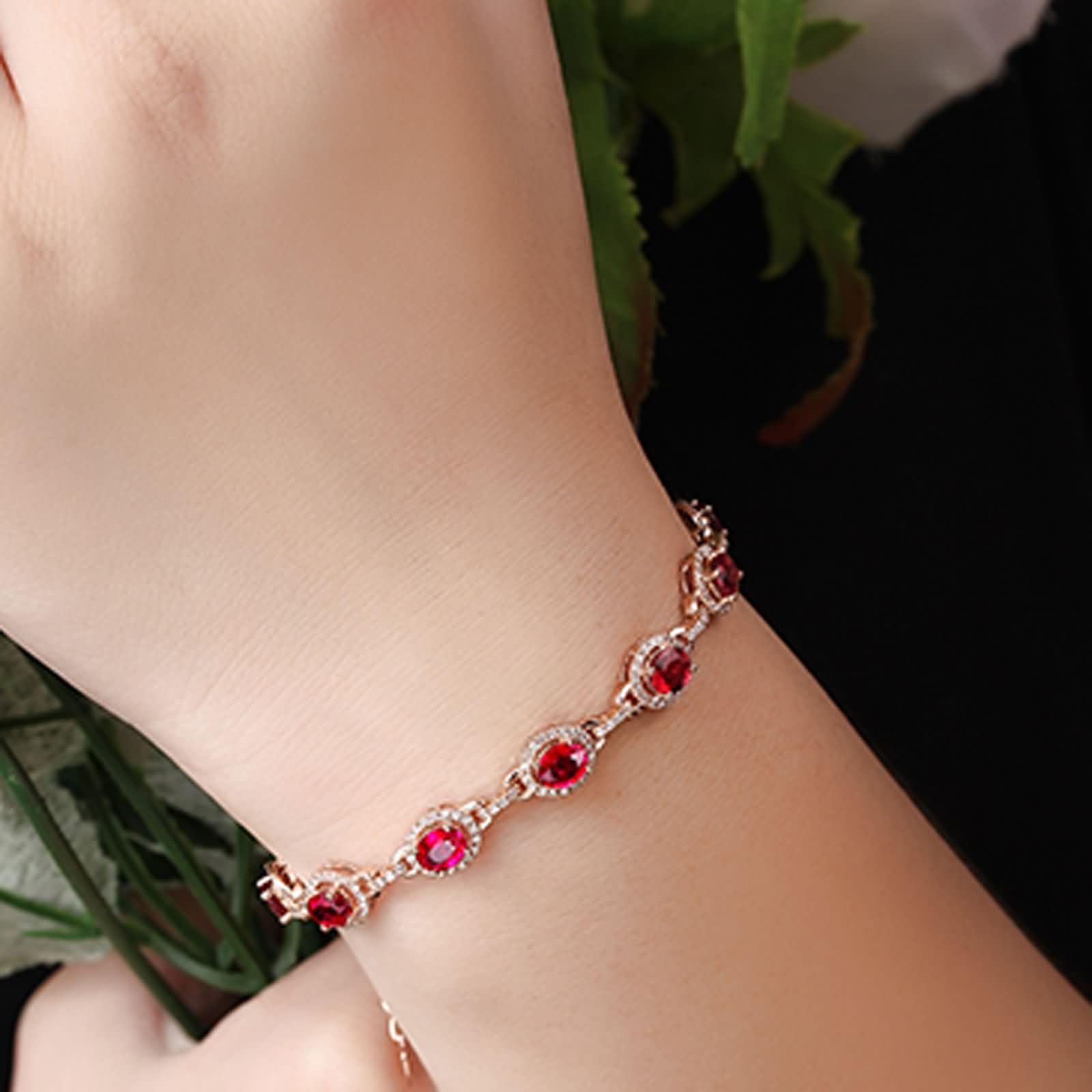 Pulseras Oro Rosa 9K / 14K / 18K Mujer, Oval con Rubí de 2,75 ct y Diamante, Cadena Extensible 16 CM + 5 CM, Pulseras Oro Rosa Ajustable Mujer