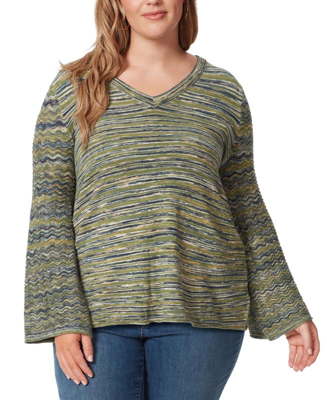 Jessica Simpson Women's Trendy Plus Size Marietta Flare-Sleeve Top (Navy Blazer Multi Stripe, 3X)