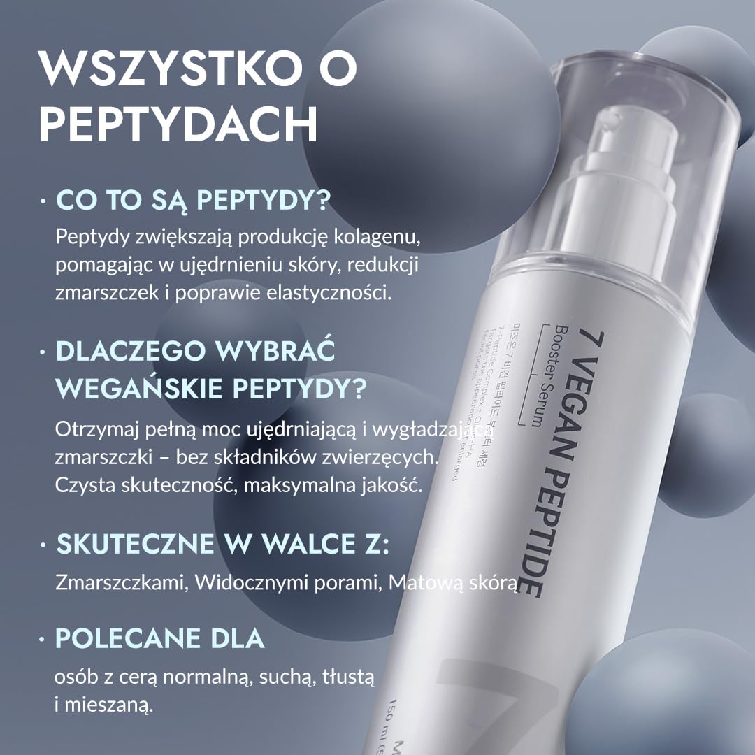 BOOSTER SERUM Z 7 PEPTYDAMI 150ML – Serum Potęgujący, Natychmiastowy Blask Glass Skin, Wygładzenie Porów, Długotrwałe Nawilżenie, Koreanska Kosmetyka Wegan