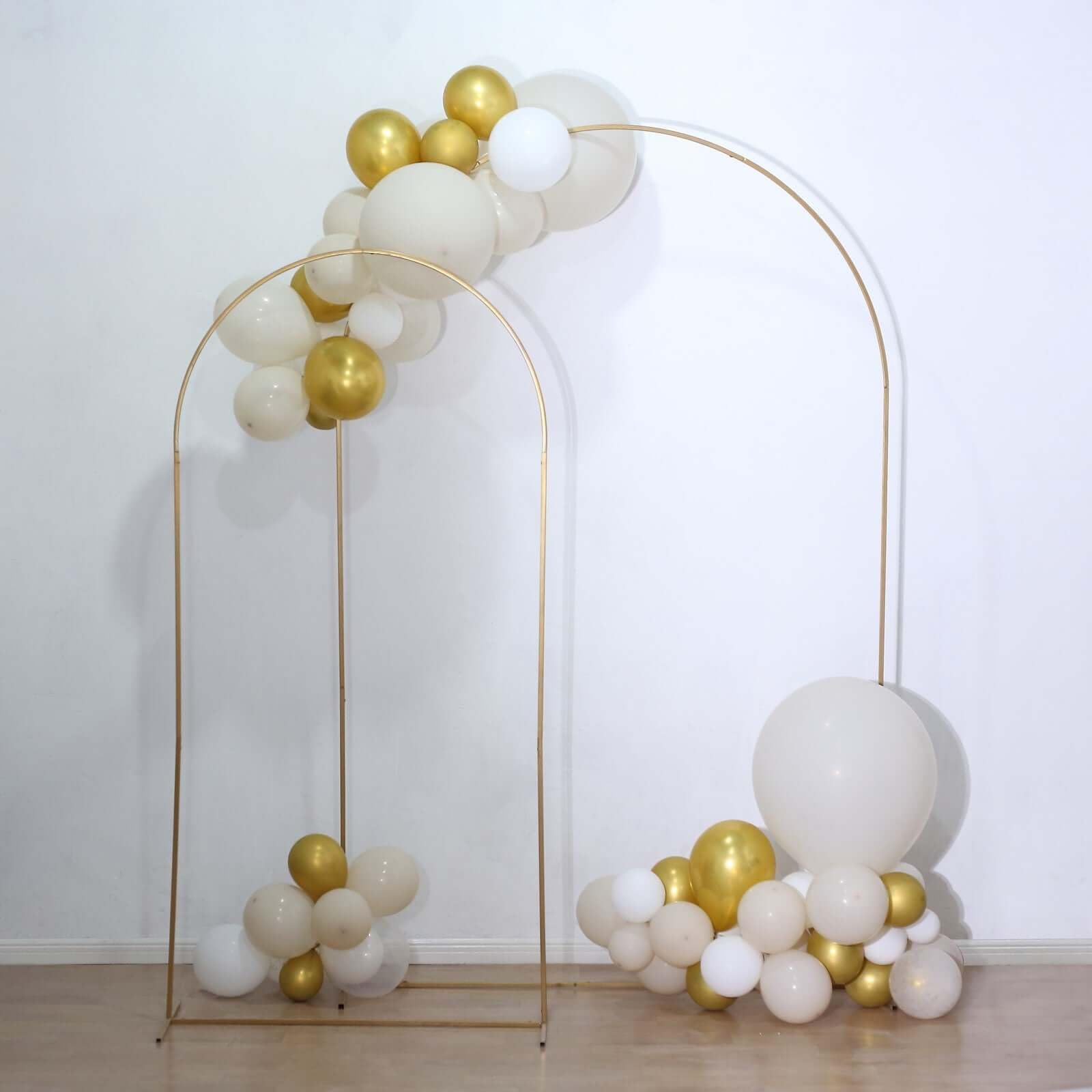 Tableclothsfactory 8ft Gold Metal Wedding Arch Chiara Backdrop Stand Floral Display Frame with Round Top