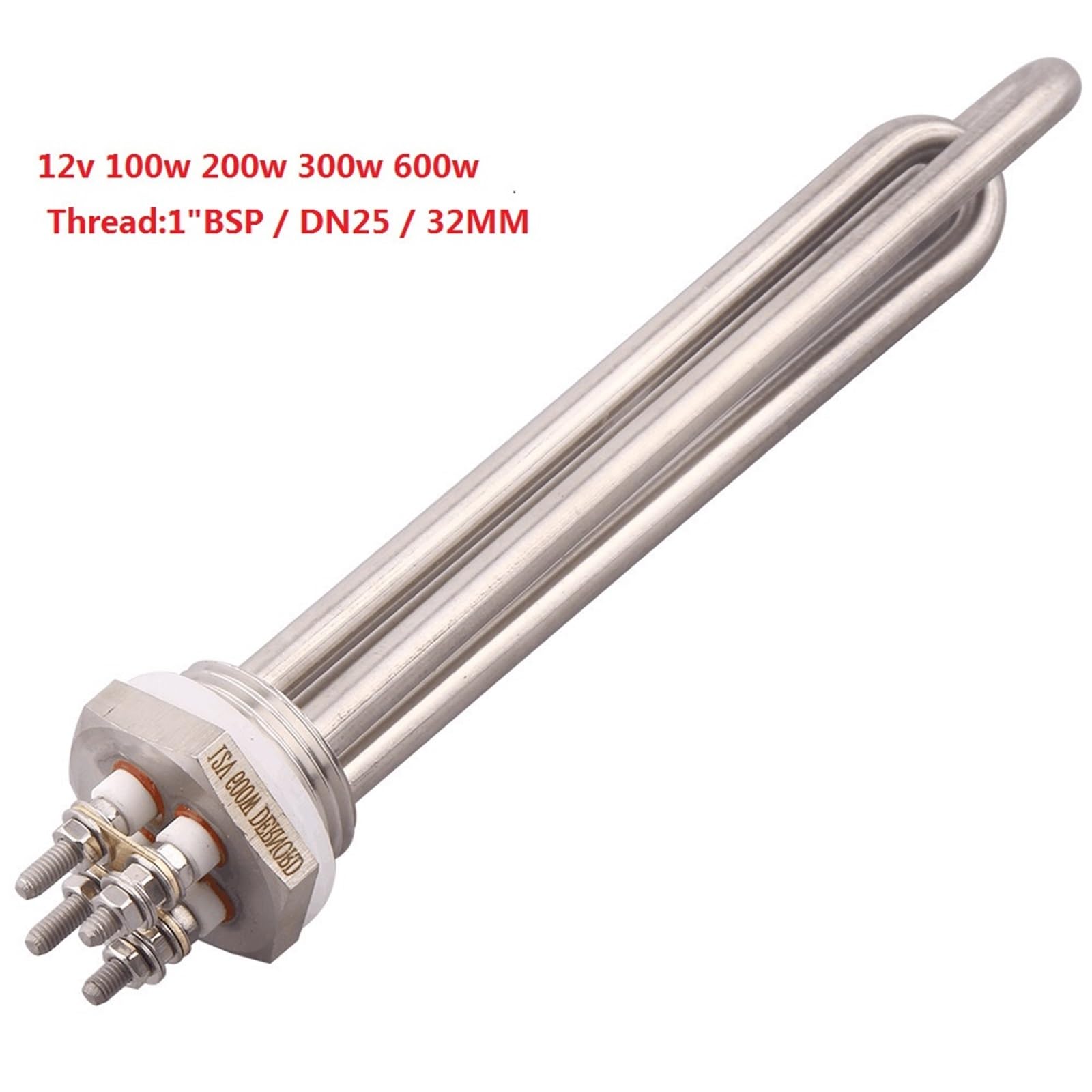 DC 12V Heizelement Rohrförmiger elektrischer Tauchsieder 100w 200w 300w 600w DN32 DN25 Wasser SUS304 1Stk(Dn32 with cover,12V_100W)