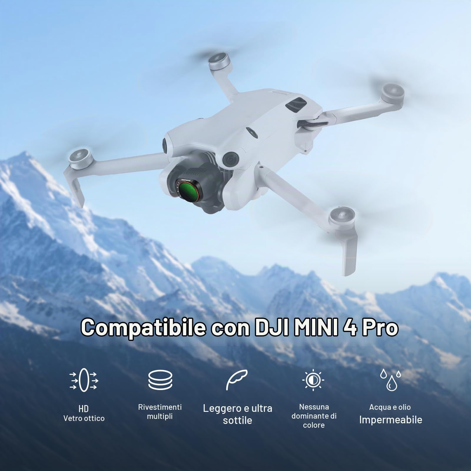 NEEWER Set Filtro ND Variabile Compatibile con DJI Mini 4 Pro, ND2-32 (1-5 Stop) + ND64-512 (6-9 Stop) in Vetro Ottico HD Multistrato, Accessori per Fotocamera Drone per Fotografia Videografia Aerea