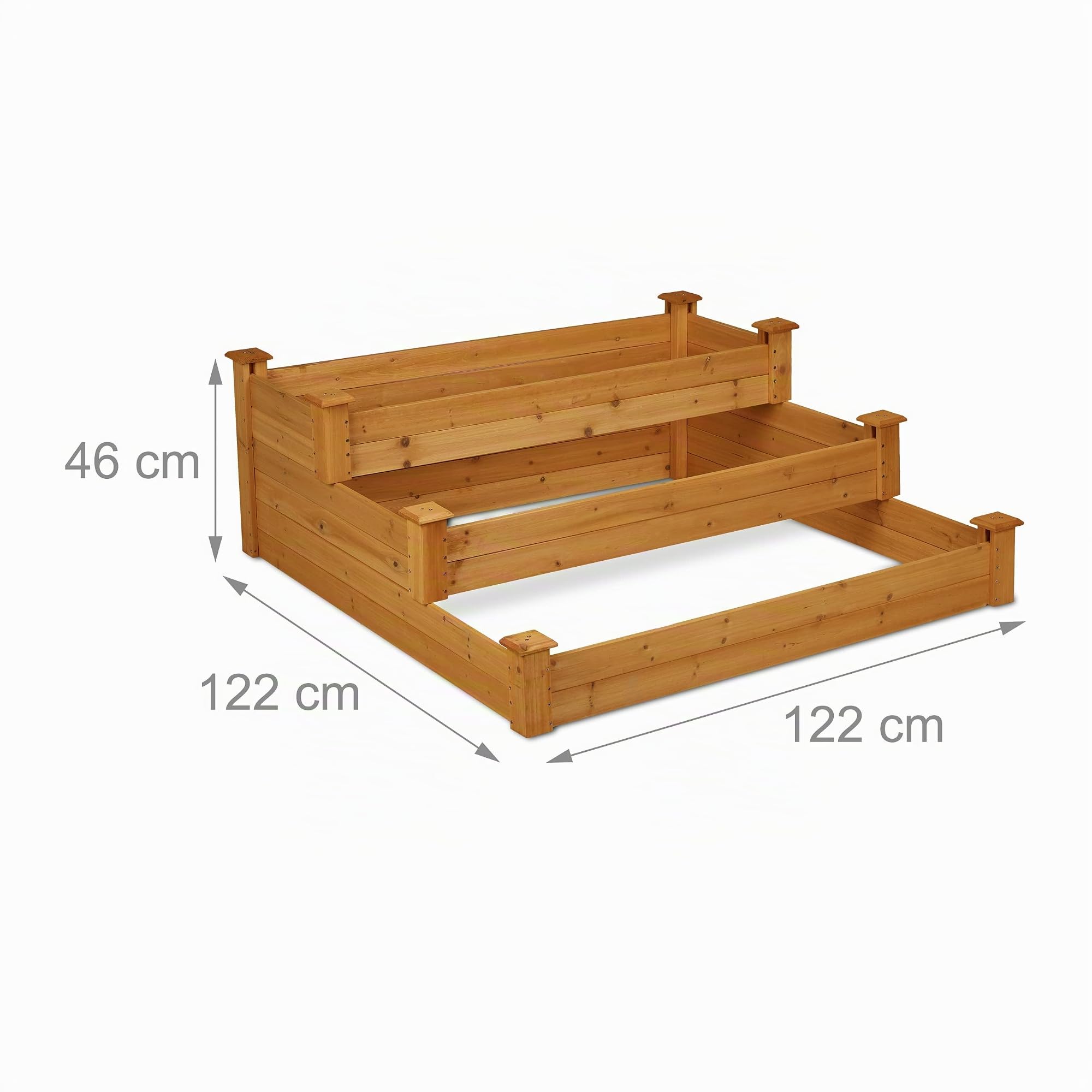 Relaxdays Carré Potager 3 Niveaux, jardinière en escalier, HLP : 46x122x122 cm, Sapin, Parterre Jardin, terrasse, Nature