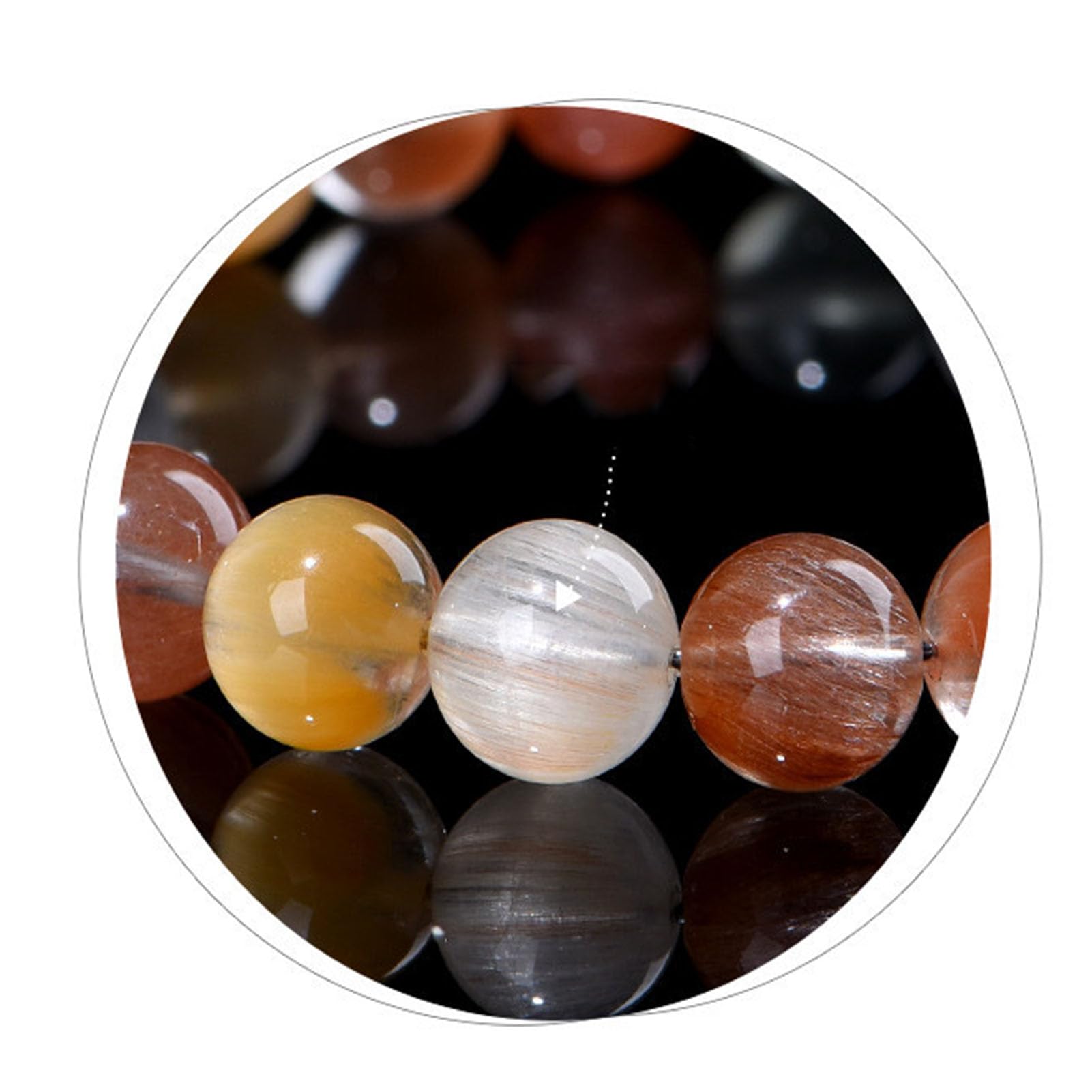 Pulsera de Cuarzo Multicolor con inclusiones sedosas, Pulsera elástica de Piedra Natural para la armonía y la Calma, joyería de Cristal elástica Ajustable para Mujer,3a,8MM