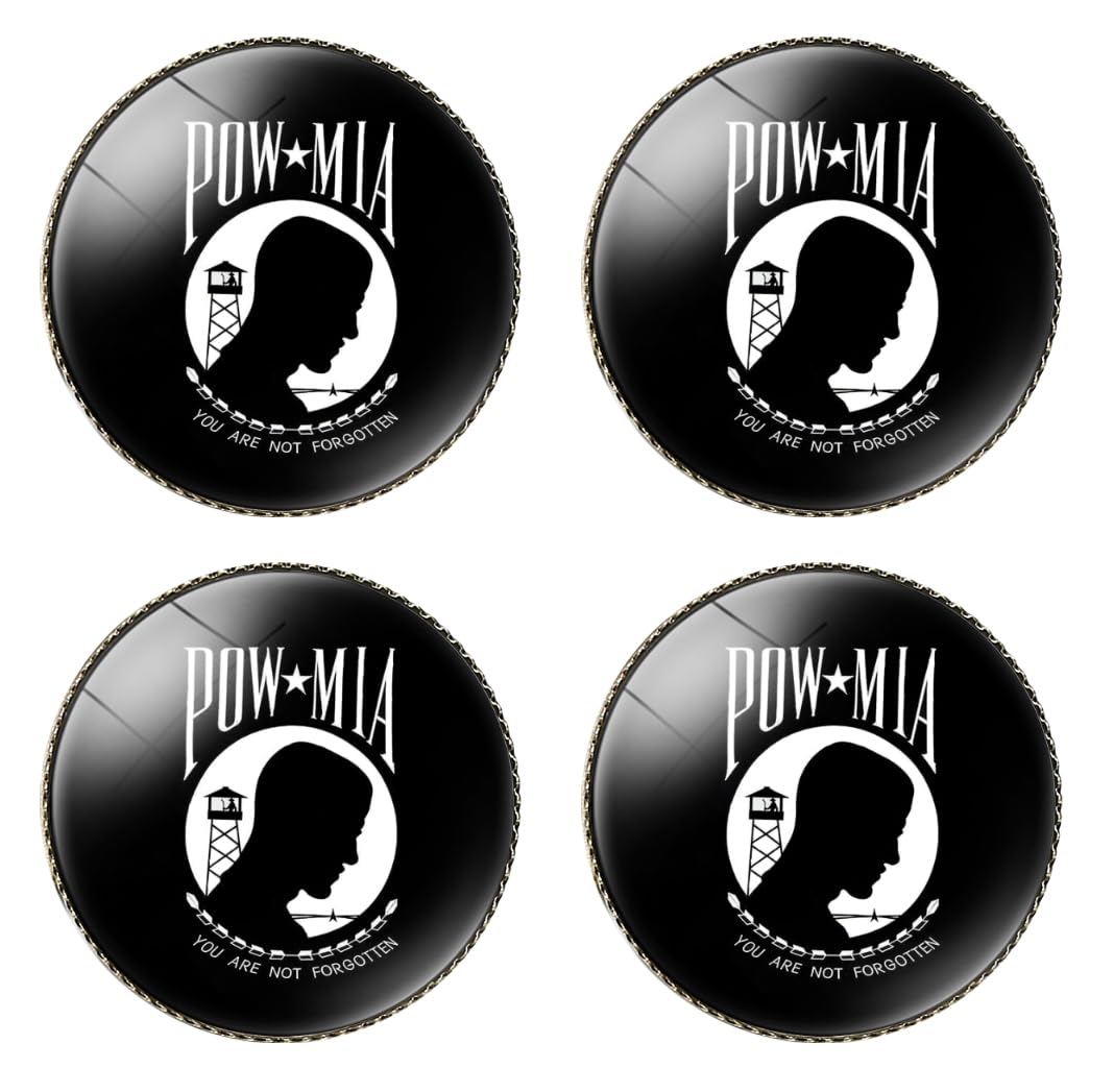 HSQCEZ 4 Pcs POW MIA Flag Pin Round 1 Inch, Lapel Pins Souvenir Badge for Hat Clothes Backpack,You are Not Forgotten Prisoner of War Flag Brooch