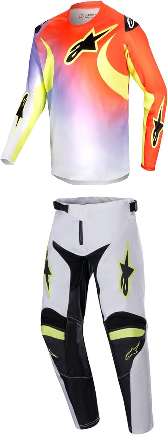 Alpinestars Racer Lucent White/Neon Red/Yellow Fluo Youth Moto Gear Set - Pant and Jersey Combo