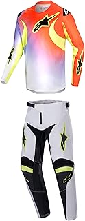Alpinestars Racer Lucent - Conjunto de equipo de moto juvenil color blanco/rojo neón/amarillo fluo, combo de pantalón y camiseta