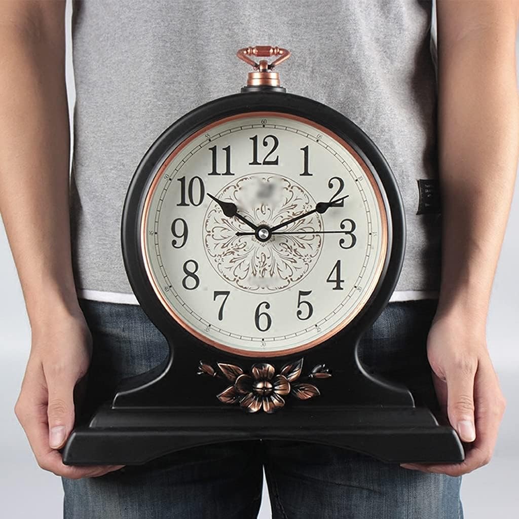 FMURY European Vintage Silent Table Clock Living Room Office Desktop Pendulum Seat Clock Home Decoration(White-Patch Five-Pointed star4)