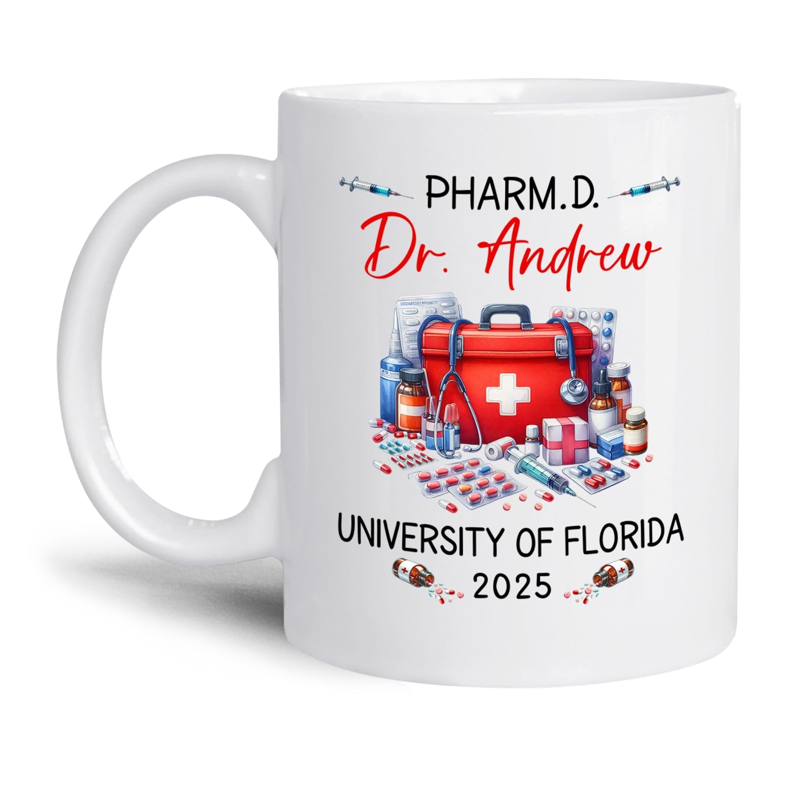 Wisszi Personalized Pharm D Coffee Cup with Name, Customized Doctor Of Pharmacy Ceramic Mug Gift, First Aid Kit White Mug for Future Pharmacist/Dr,