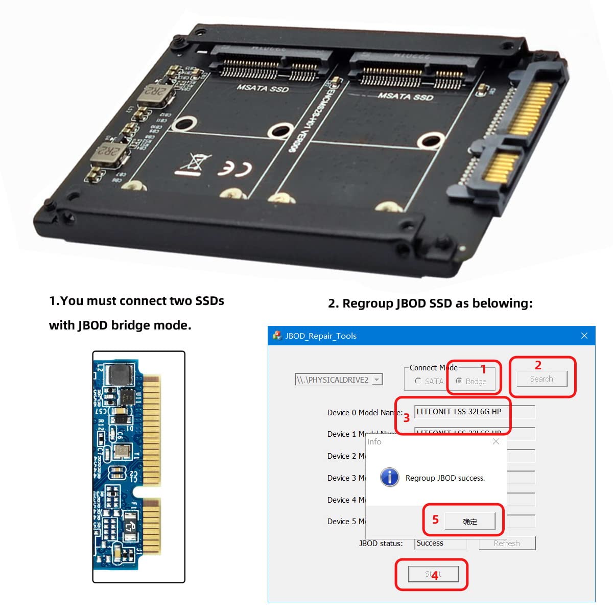 Amazon.com: NFHK Dual MSATA Mini-SATA SSD Card JOBD Raid0 Span
