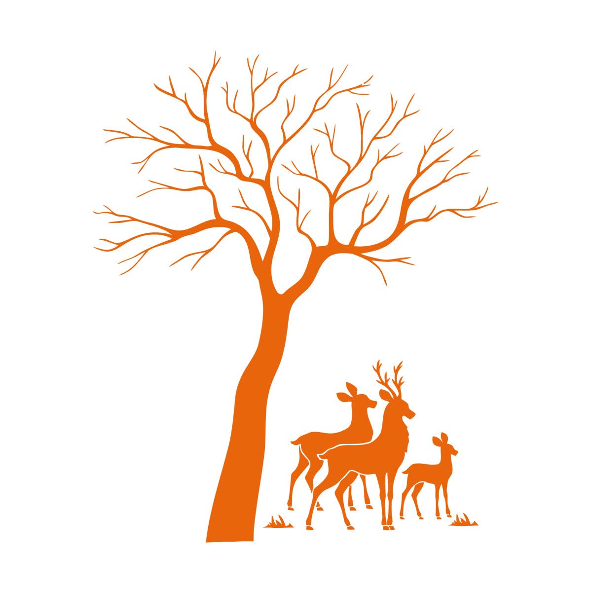 Reindeer Family Tree Forest Animals Wall Decals 54x67.2cm Waterproof Large Orange
