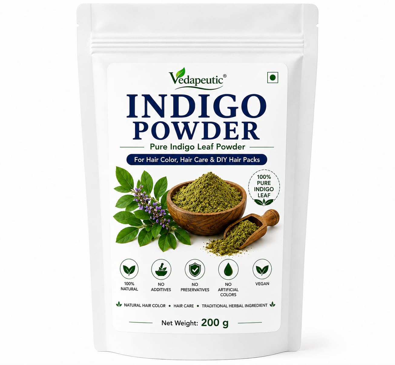 Indigo Powder for Natural Hair Colour, 200g | 100% Pure Indigo Leaf, No Additives, Vegan & Cruelty Free, DIY Hair Packs, Resealable Pouch-image-49