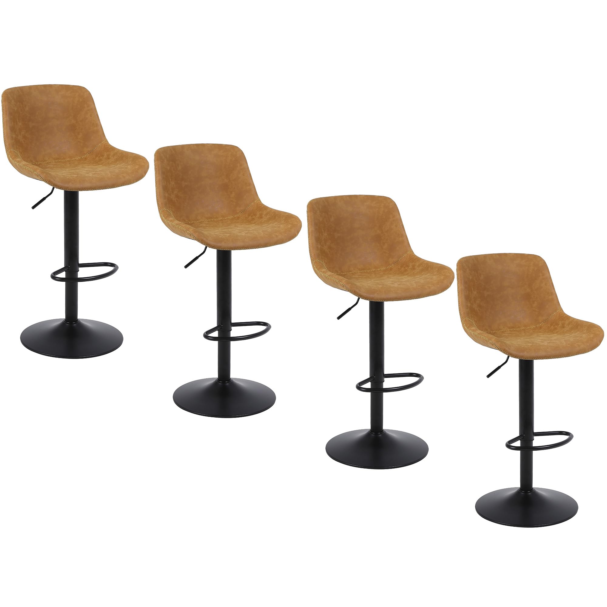 Lot de 2 tabourets de bar pivotants réglables en hauteur avec repose-pieds, assise simili cuir, cadre métal gris 44x49x90-110 cm, capacité 120 kg | Leroy Merlin