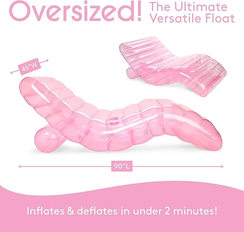 Miniatura 6 de FUNBOY Tumbona inflable gigante de lujo rosa pálido, flotador para silla de piscina para adultos, material verde de vidrio marino transparente,