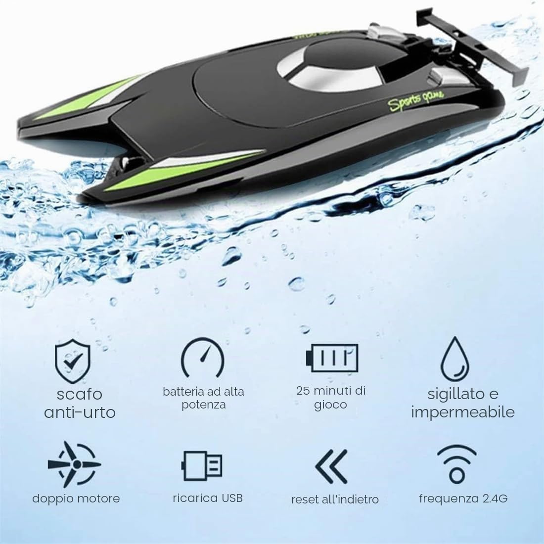 Barca RC ad alta velocità per adulti, motoscafo da corsa doppio 2.4G 30KM/H RC con design impermeabile