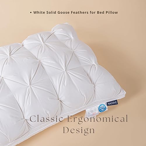 Miniatura 2 de Juego de 1 almohada de plumas de ganso sólidas blancas para almohadas de cama de la colección de hotel, suaves, 600 hilos, 100% algodón, estándar,