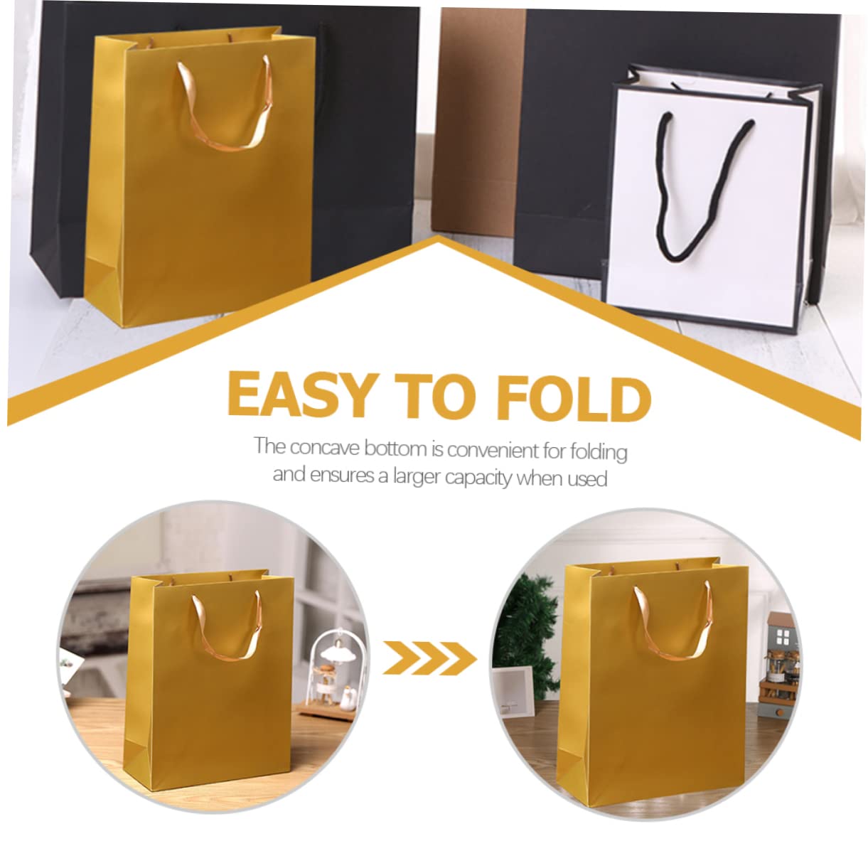 12 Stück Goldene Geschenktüten aus Kraftpapier, Einkaufstüte aus Papier