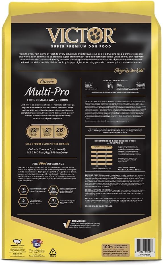 Image of VICTOR Multi-Pro Gluten Free Dry Dog Food - Beef, Chicken & Pork, 30 lb | Super Premium Dog Food, Gluten Free Kibble, Beef, Chicken & Pork Protein, For Normally Active Dogs, All Breeds & Life Stages