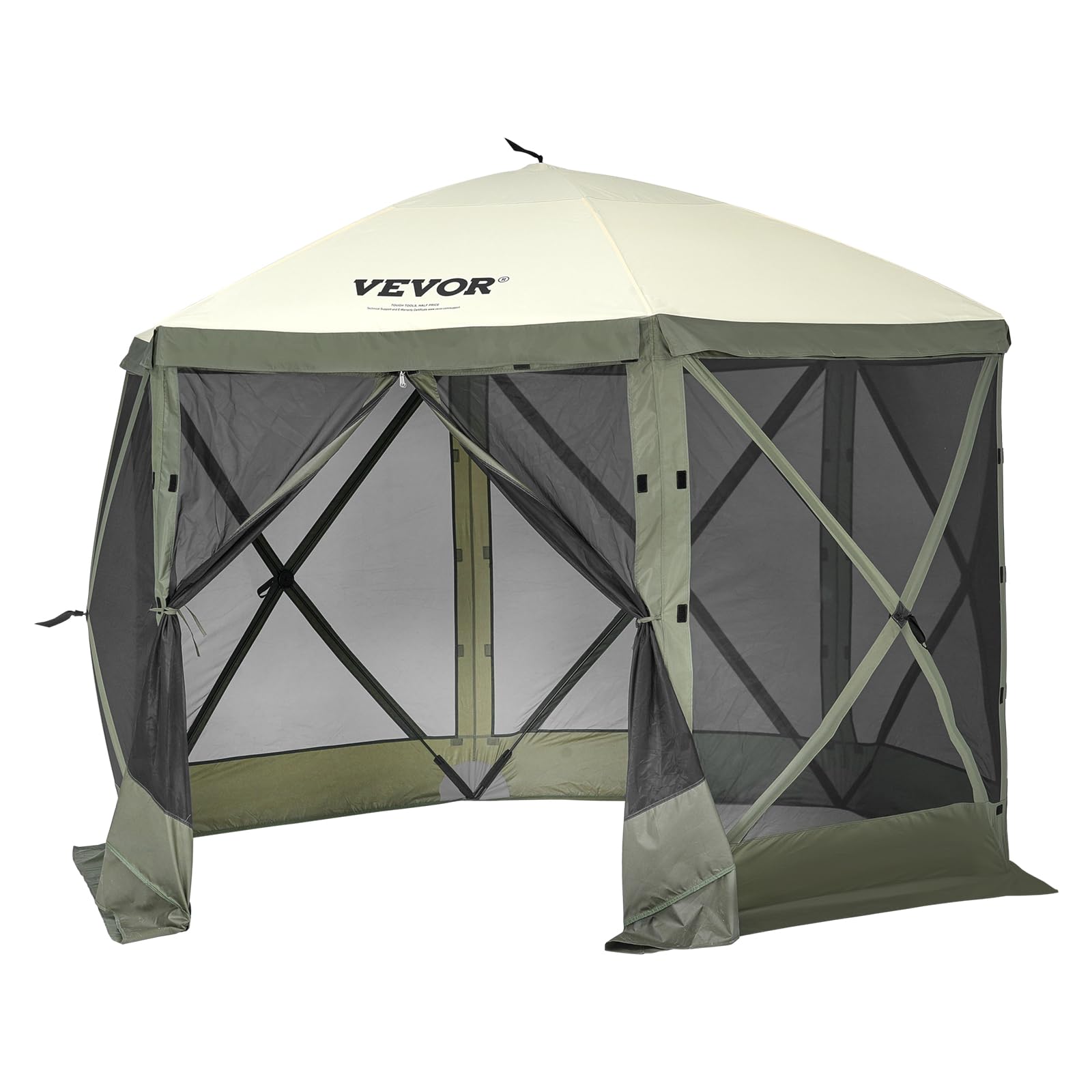 VEVOR Gazebo Pop-​Up, Tenda con Schermo Pop-​Up, Baldacchino su 6 Lati, Riparo da Sole 6 Panni Antivento Rimovibili Finestre in Rete, con Zanzariera Schermo a Montaggio Rapido 3,​05 x 3,​05 m Verde