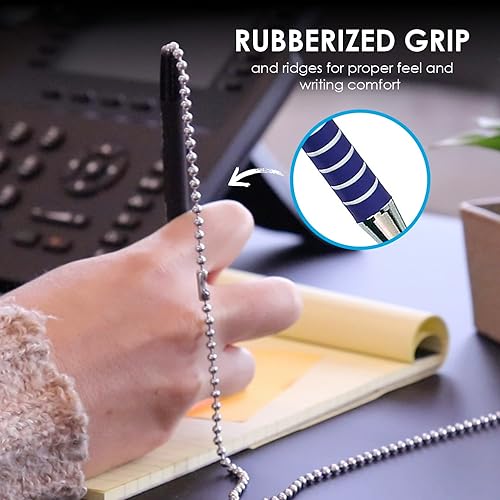 Miniatura 6 de Nadex Juego de bolígrafos de seguridad de bola y cadena, 12 bolígrafos, 12 soportes adhesivos y 12 recambios (negro)