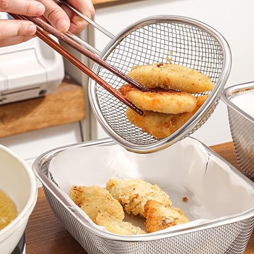 Miniatura 7 de Mesh Strainer Mesh Strainer Stainless Steel Skimmer Slotted Spoon Cooking Colander Strainer Ladle Pasta Noodle Spoon Handle Kitchen Strainer for Hot