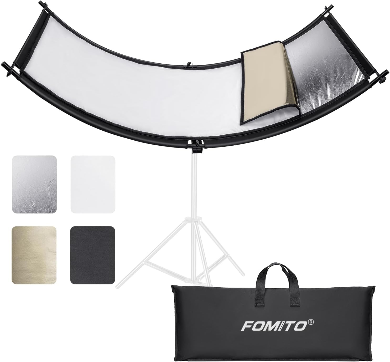Fomito 178 cm x 65 cm Photo Studio Riflettore/diffusore, 4 in 1, per fotografia, ritratti, riprese di film, nero/bianco/oro/argento