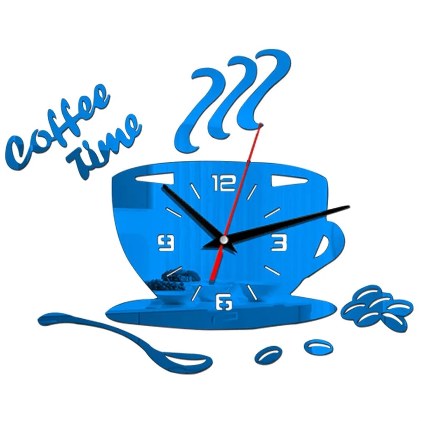 VFDVSWZSA Stylish wall clock, Creative Coffee Cup Shaped Wall Clock 3D Mirror Stickers For DIY Home Room Kitchen Decorations(Blue)