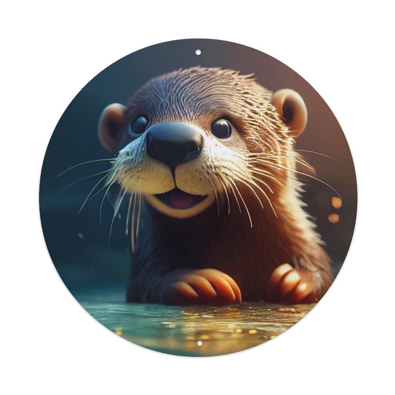 Cute Little Otter Wildlife Animal Portrait Metal Tin Sign