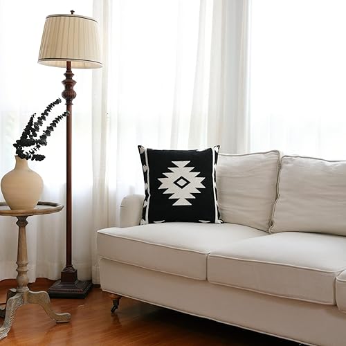 Miniatura 2 de IKATYARN Funda de almohada con bordado azteca blanco y negro, funda de almohada geométrica tribal bohemia, funda de cojín moderna de granja para