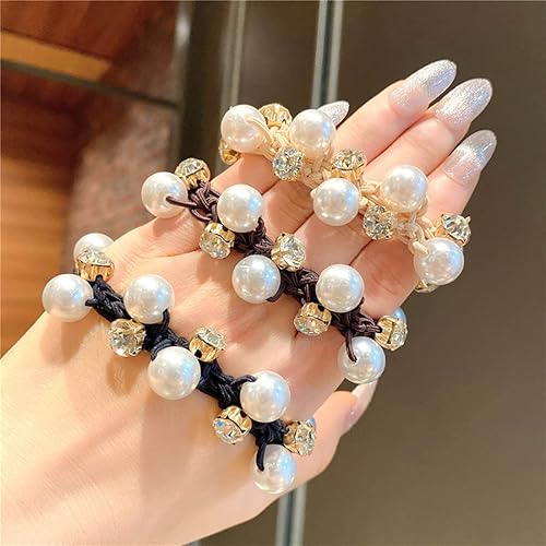 Miniatura 2 de Cubahop Lazos para el cabello elásticos negros para el cabello, bandas para el cabello con perlas, cuerdas de cristal para el cabello, accesorios