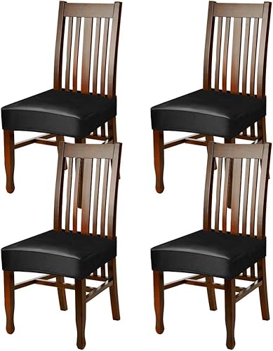 Fuloon Juego de 6 fundas para sillas de comedor, de piel sintética sólida, impermeable y resistente al aceite, funda elástica para sillas de comedor
