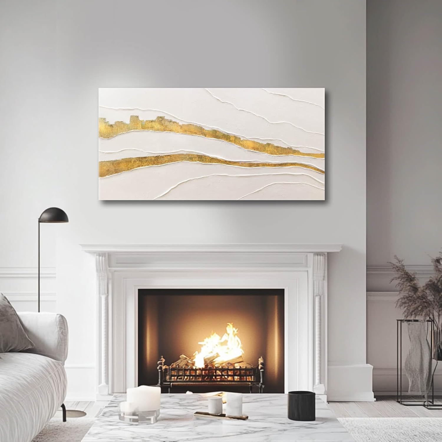 VAYIMDH Minimalist Wall Decor Line Art Gold Modern Wall Art Abstract Green White Textured Artwork for Living Room Dining Room Bedroom Picture 24x48 Inch