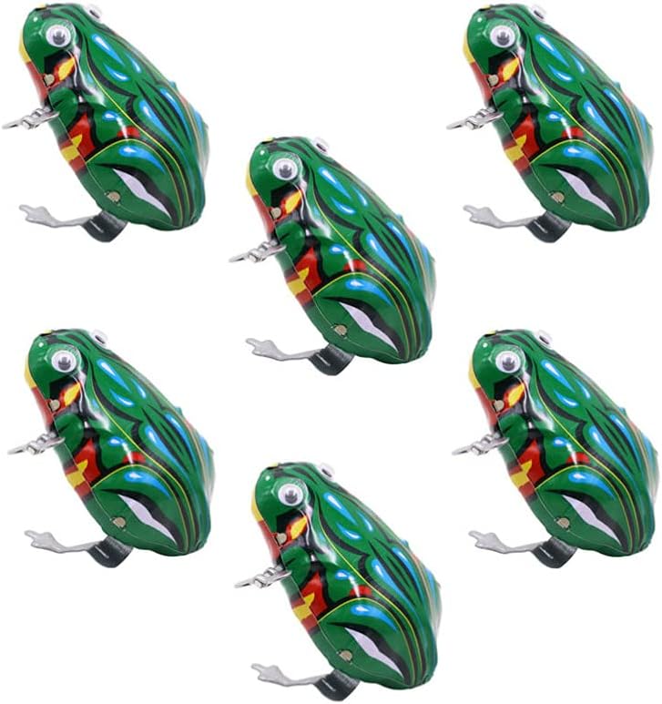 Iplusmile 6個カエル時計じかけのおもちゃ時計じかけの春カエルのおもちゃグリーンメタルジャンプカエル風アップおもちゃ子供のため 在庫一掃売り切りセール