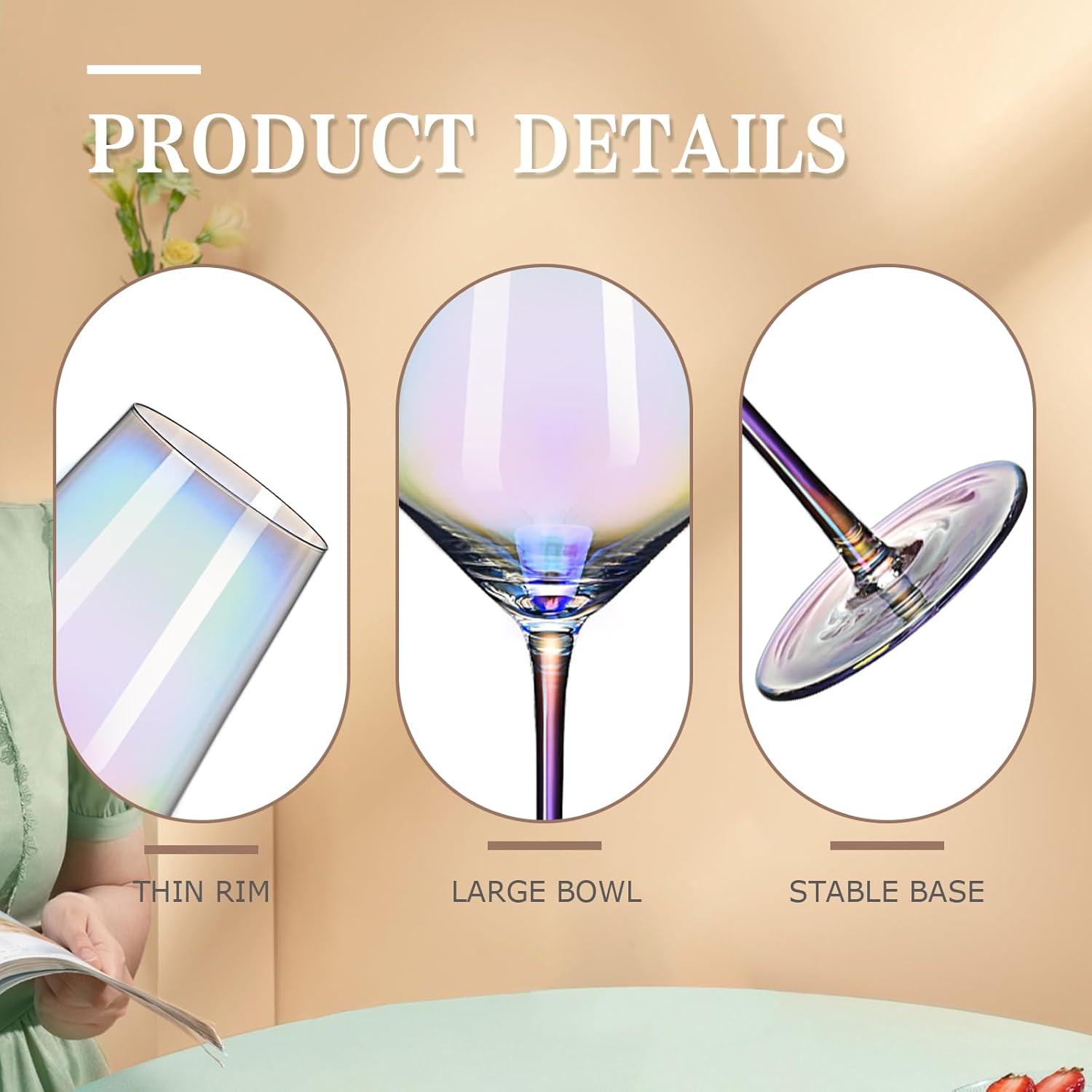 CUKBLESS Red Wine Glasses Set of 4, 20 oz Iridescent Hand Blown Wine Glasses, Long Stem Glasses for Red or White Wine, for Birthday, Wedding - Image 3