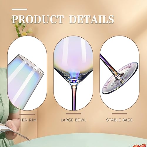 Miniatura 3 de CUKBLESS Juego de 4 copas de vino tinto iridiscentes sopladas a mano de 20 onzas, copas de tallo largo para vino tinto o blanco, para cumpleaños,