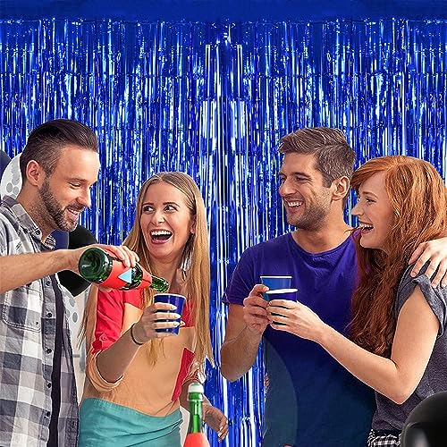 Image of BEISHIDA 4 Pcs Blue Door Streamers Tinsel Curtain Party Backdrop Fringe Foil Wall Background for Birthday Halloween Christmas Wedding Boys Babyshower Party Decoration(3.28 ft x 6.56 ft)