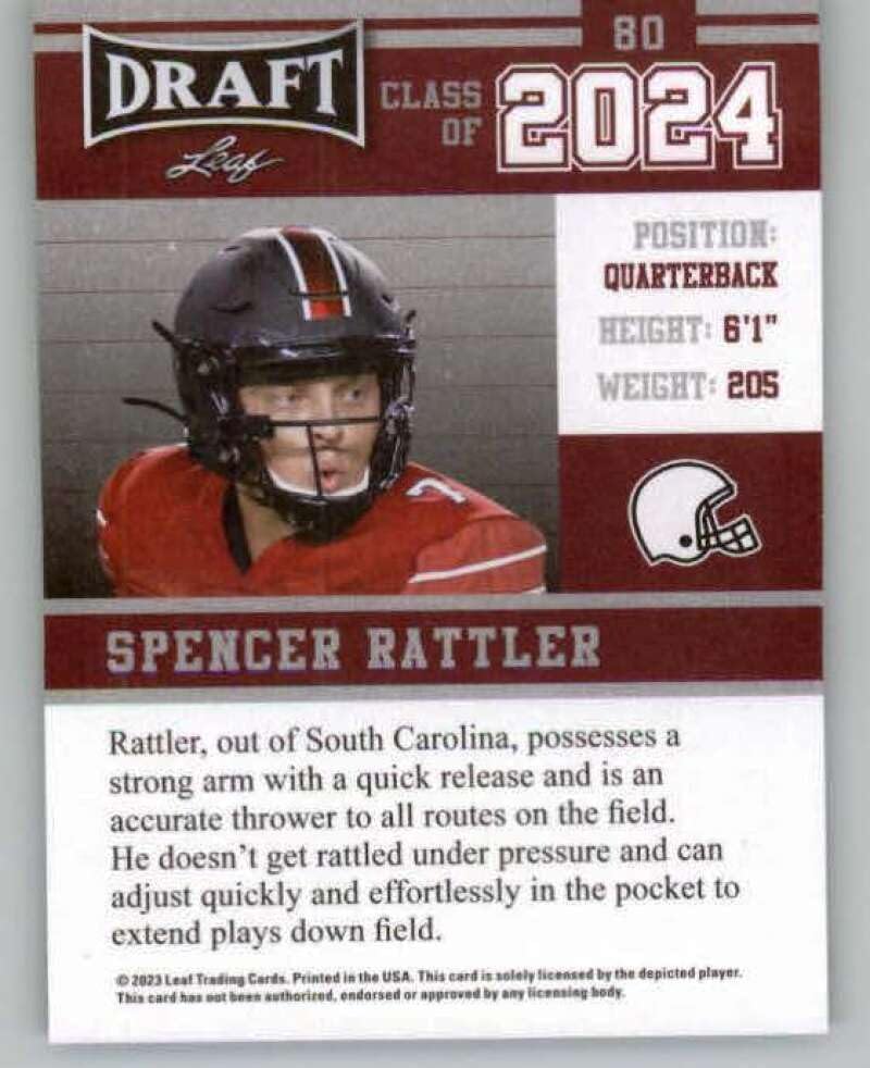 2023 Leaf Draft #80 Spencer Rattler South Carolina Gamecocks RC Rookie Football Trading Card