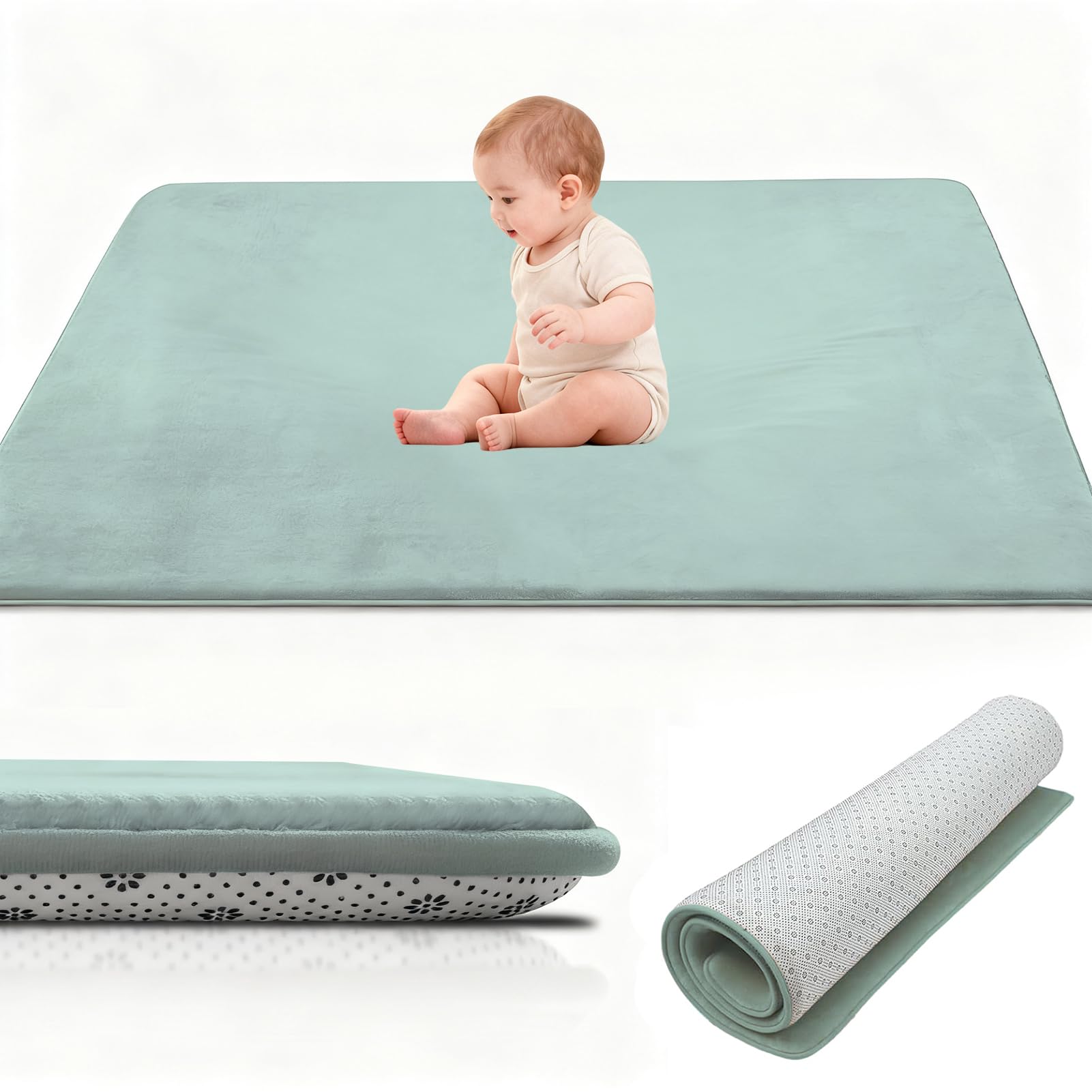 Stqyeiw Coral Velvet Thick Baby Play Mat, 2cm Memory Foam Rug, Baby Crawl Mat, Large Baby Activity Play Mat, Non Slip Children's Floor Tatami Rugs 130 x 200 cm Sky Blue