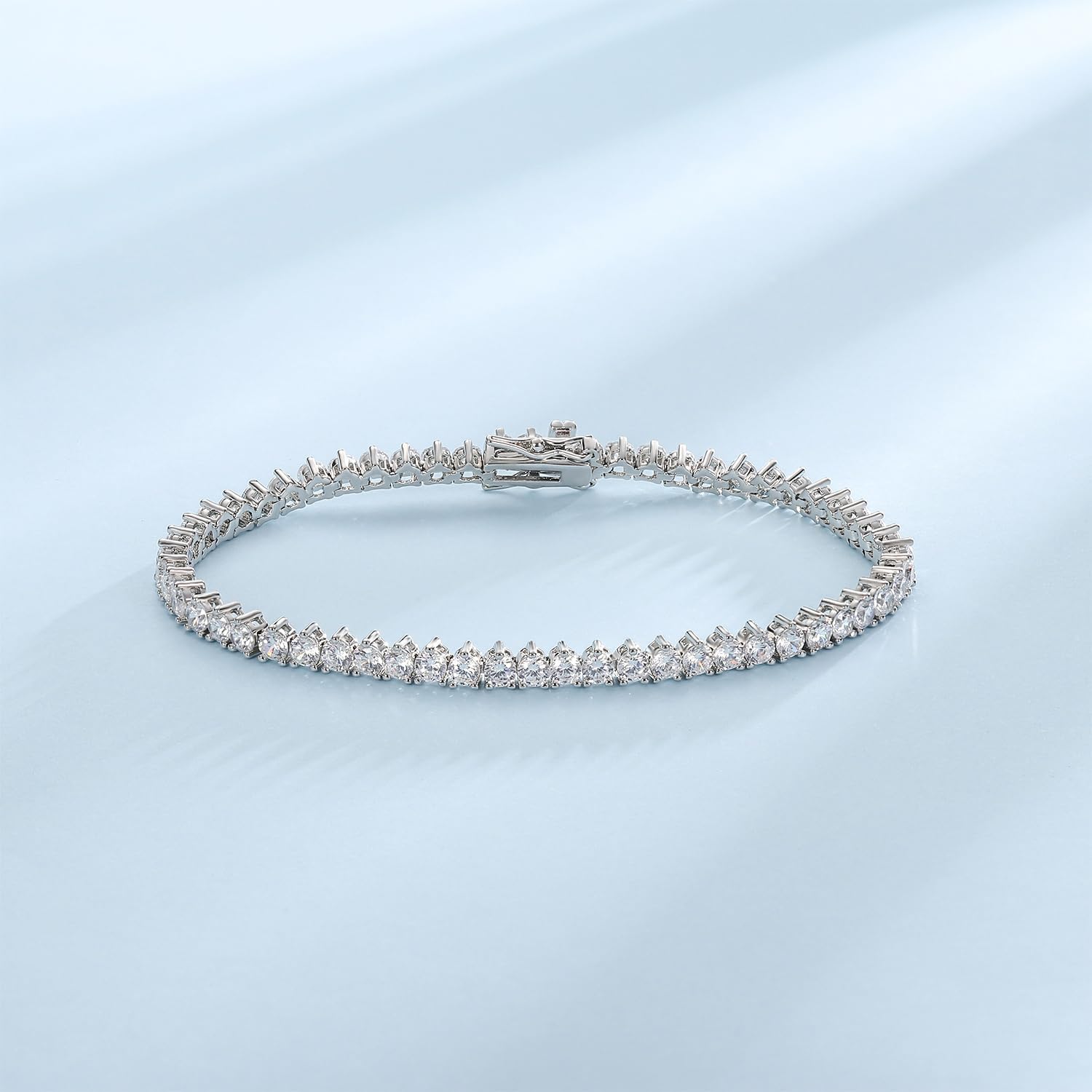 Tennis Bracelet for Women|3MM Simulate Diamond Bracelets|3-Prong-Setting CZ|18k White/Yellow Gold Plated - Image 5