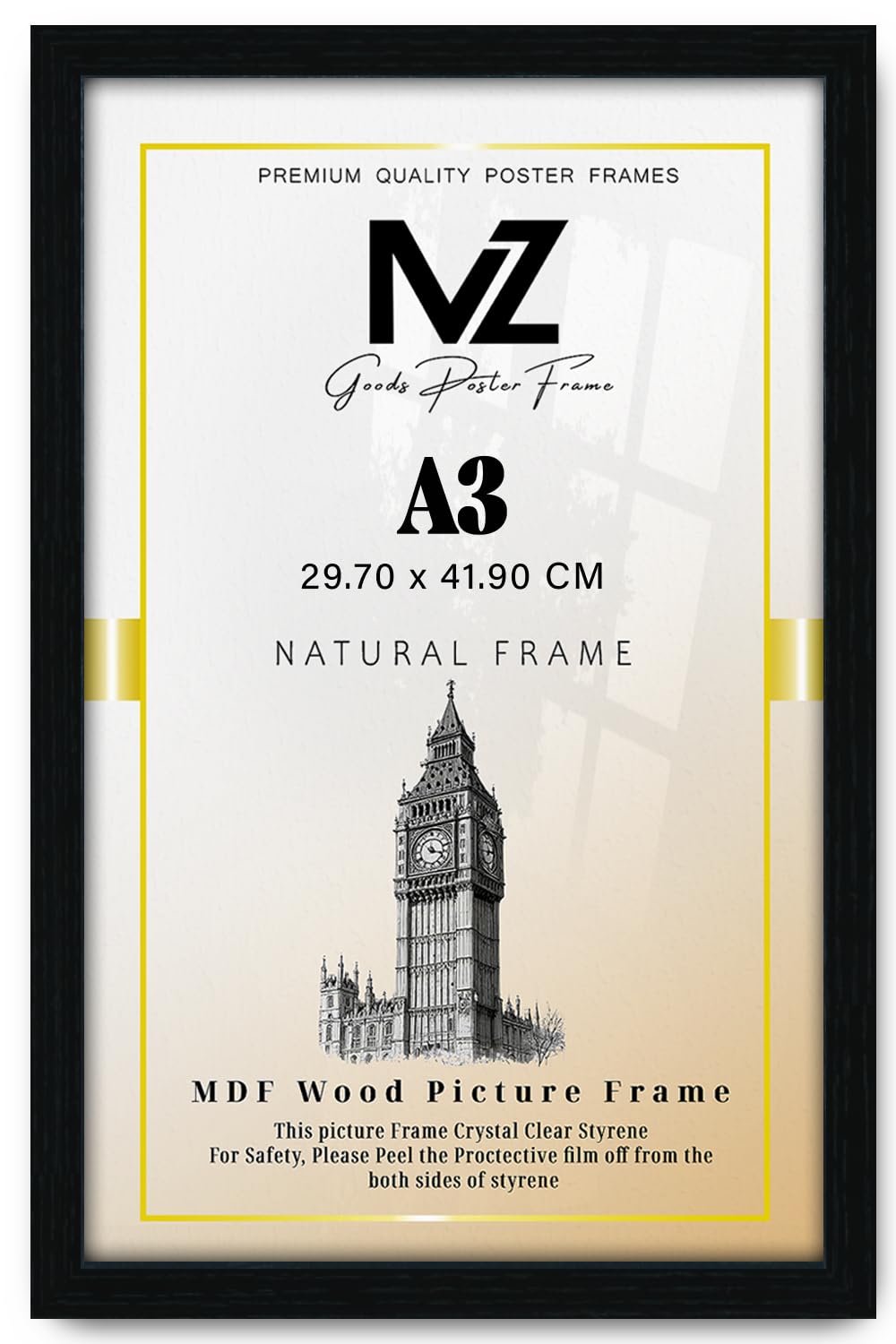 Mz Goods Black Premium A3 (30X42cm) Poster Frame- Engineered Wood With Strong & Clear Perspex - Horizontal And Vertical Formats– For Print/Photo/Wall Gallery [Black]