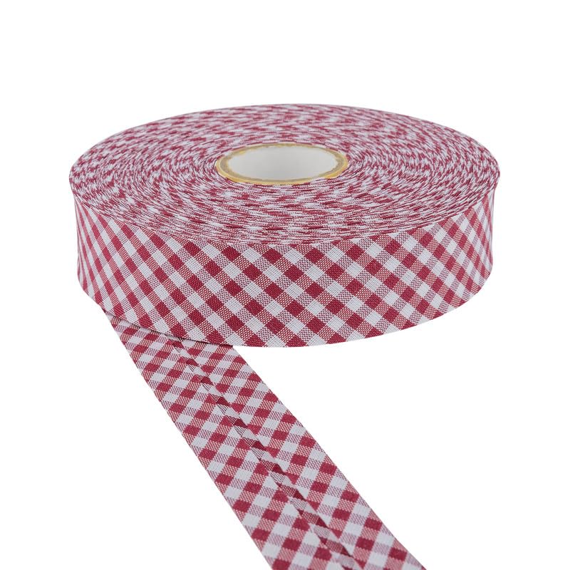 DLF 30mm Cotton Gingham Bias Binding Tape |Double Fold– 5m & 25m Options |Soft Edging for Sewing, Bunting, Crafts, Quilting, Piping & Garment Finishing(Burgundy, 25m)