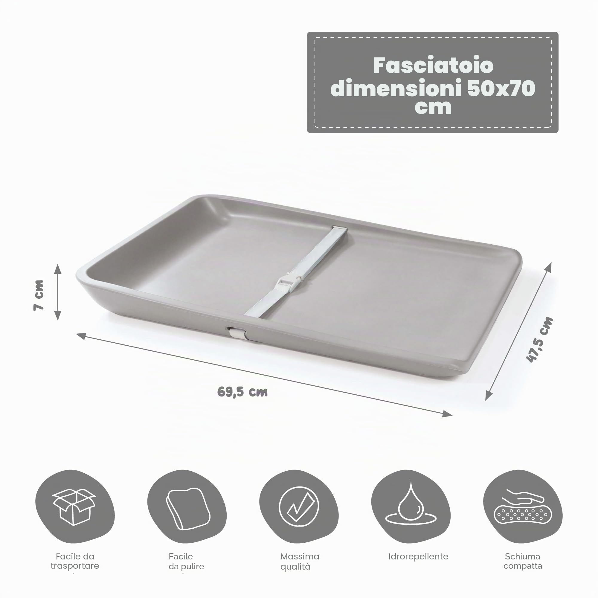 Materassino Fasciatoio 50x70 in Silicone Ergonomico in schiuma Glenn Grigio Alondra
