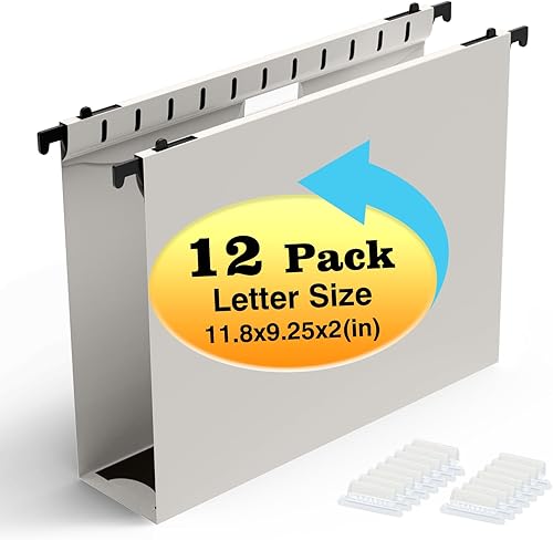 Miniatura 7 de Carpetas colgantes de plástico de capacidad adicional, paquete de 12 carpetas colgantes reforzadas, expansión de 2 pulgadas, carpetas de archivador