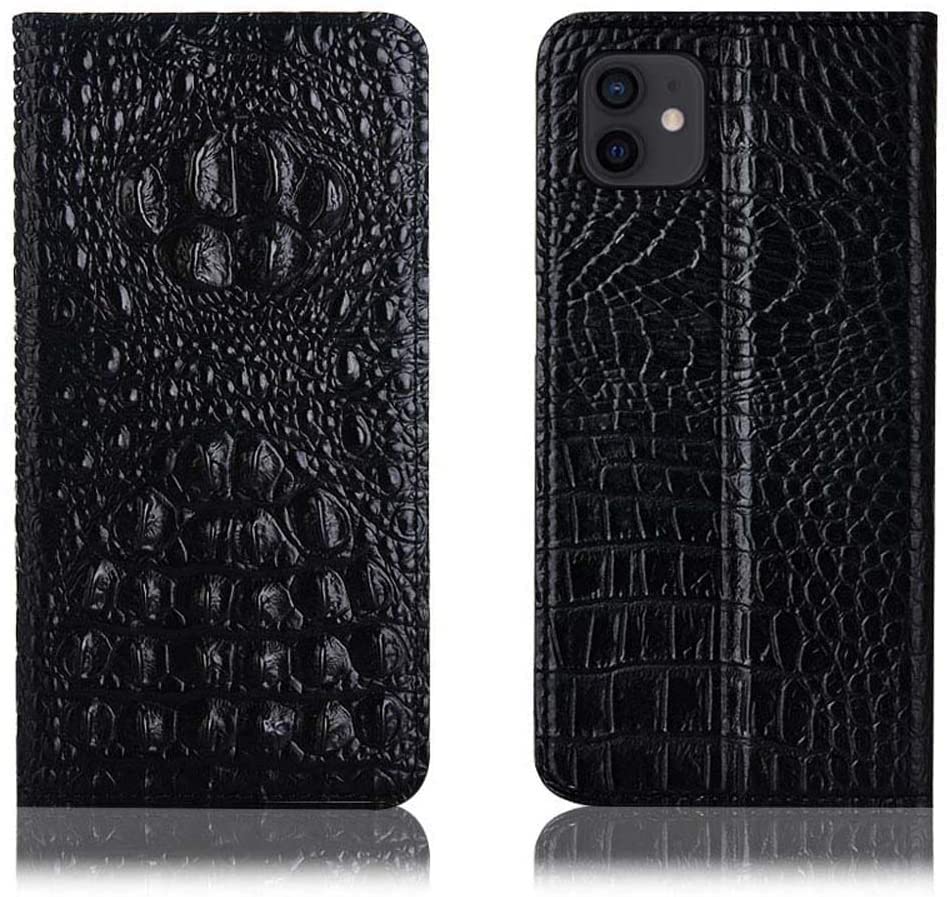 Étui iPhone 12 KANUZ en cuir noir avec béquille intégrée et fente carte