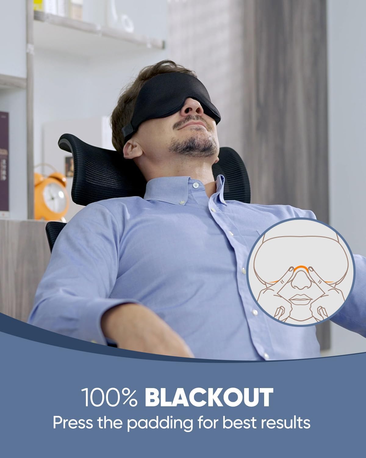 AMIFIT Fabric Sleep Eye Mask For Men Women, 3D Contoured Cup Sleeping Mask & Blindfold, Concave Molded Night Sleep Mask, Block Out Light, Soft Comfort Eye Shade Cover For Travel Yoga Nap (Black) 2