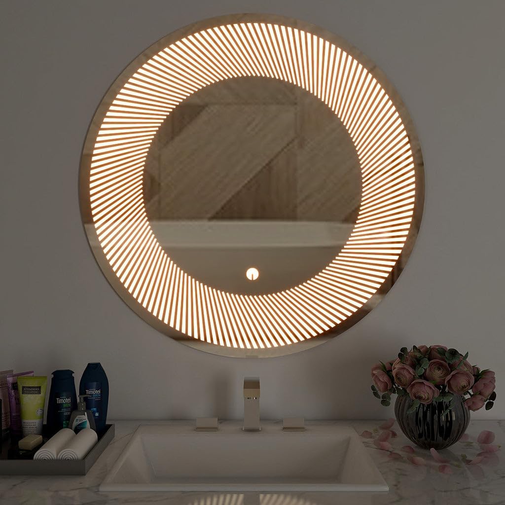 Quality Glass Bathroom LED Mirror with Touch Sensor, 3 Light Effects, Glass, Round LED-16 (18 x 18 Inch)-image-25