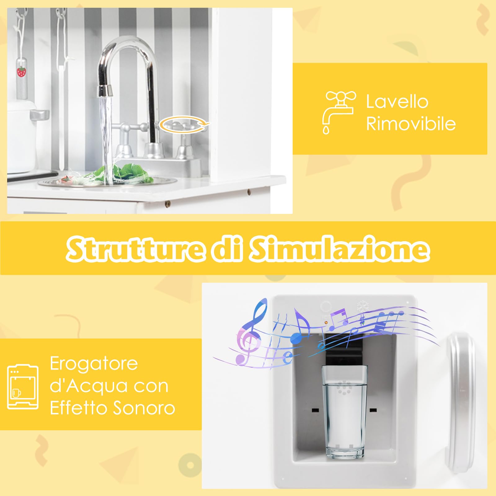 COSTWAY Cucina Giocattolo per Bambini, Cucina per Bambini con Suoni, Lavagna, Lavello, Piano Cottura e Vari Scomparti, 3 Anni+