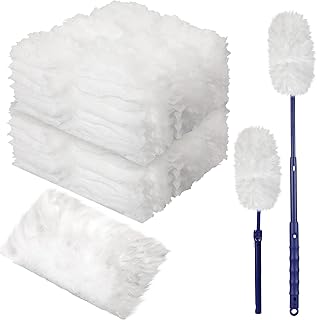100 Pieces Duster Refills Kits Disposable Replacement with 2 Handle Duster, White Duster Refills Disposable Electrostatic Duster Extender Handle for Cleaning Home Office Ceiling Fans Furniture